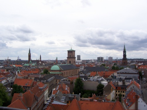View 3 from the Rundetårn. Notice the Church of our Lady (Vor Frue Kirke) in the middle.  That's the church Kierkegaard used to go to way back before he began his crusade against the Danish Church.